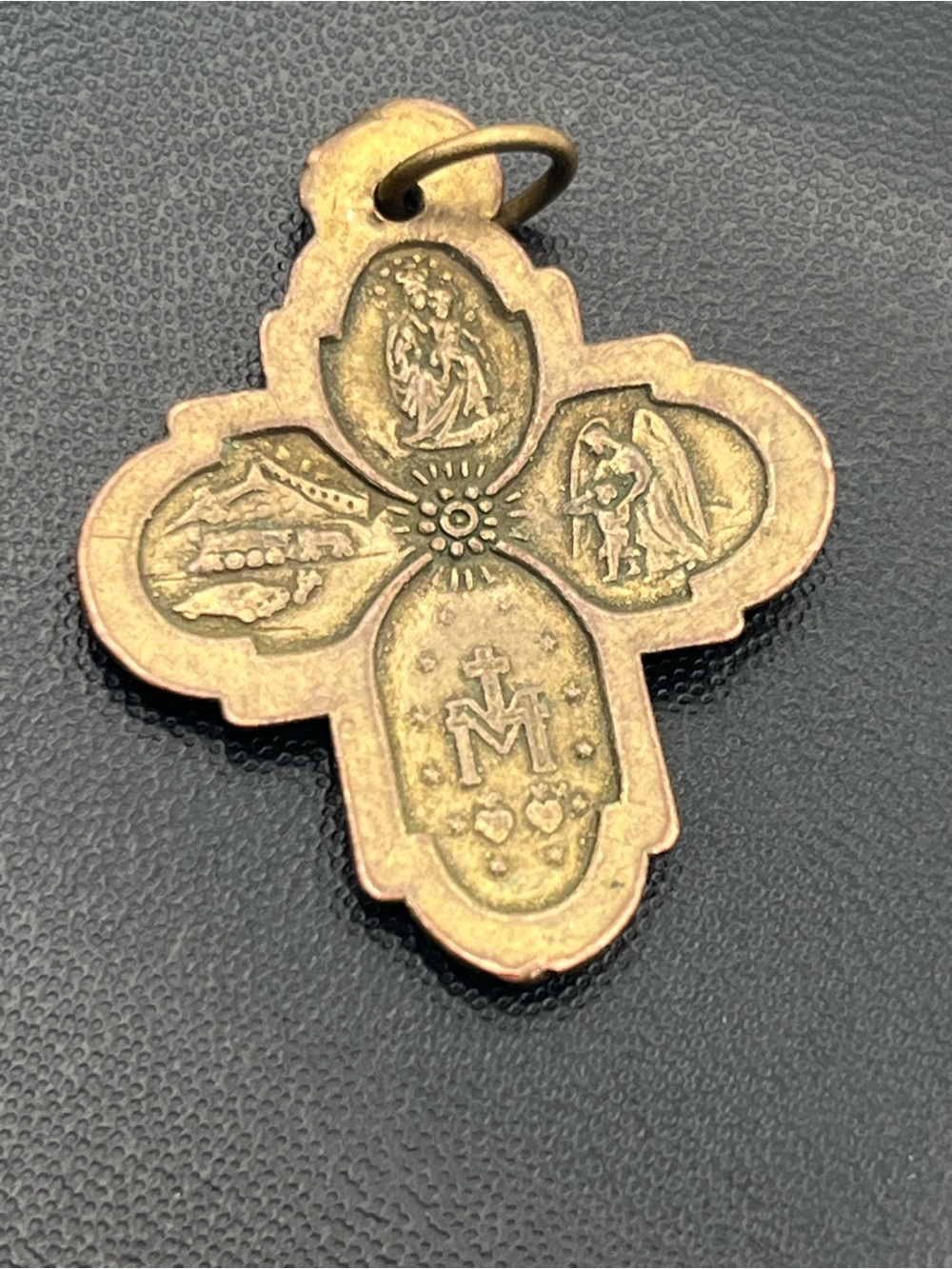 Vintage Catholic Gold tone 4 Way Religious Medal Four Way Cross pendant - Picture 3 of 12